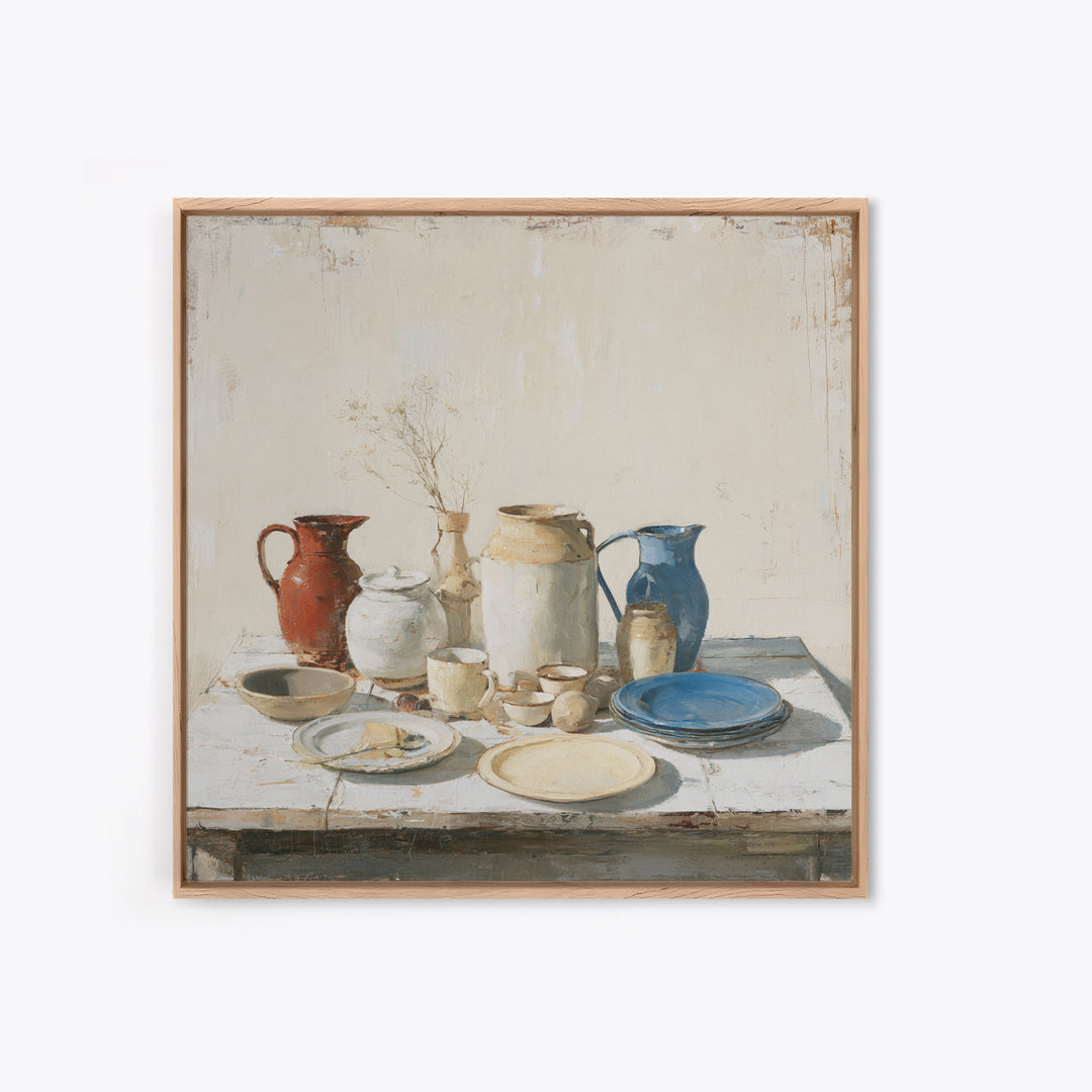 Sunlit Farmhouse Table Objects Without Room View Canvas Print, Dining Room Art, Gallery Decor, Dining Room Decor, Dining, DRA-1x1-89