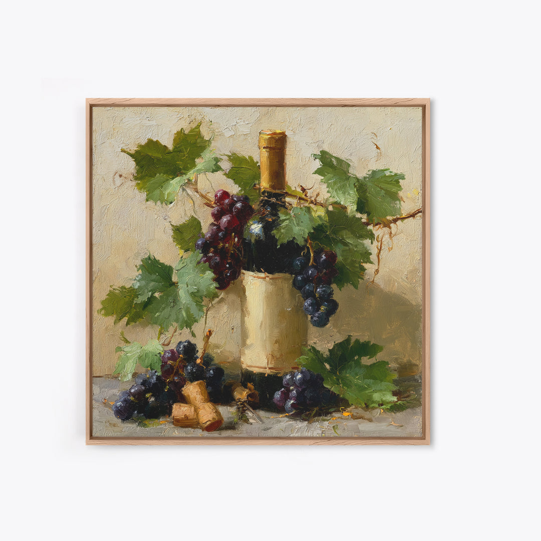 Botanical Grapevine with Leaves and Fruit Framed Canvas Print, Dining Room Art, Dining Room Decor, Watercolor Art, Dining, DRA-1x1-93