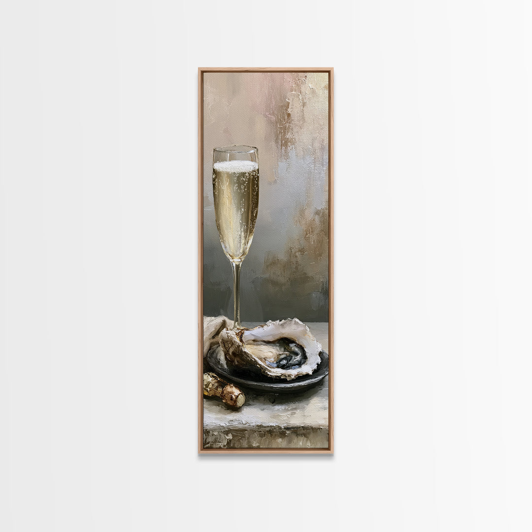 Elegant Oyster and Champagne Still Life Framed Canvas Print, Dining Room Art, Boho Decor, Dining Room Decor, Fine Art, Dining, DRA-1x3-19