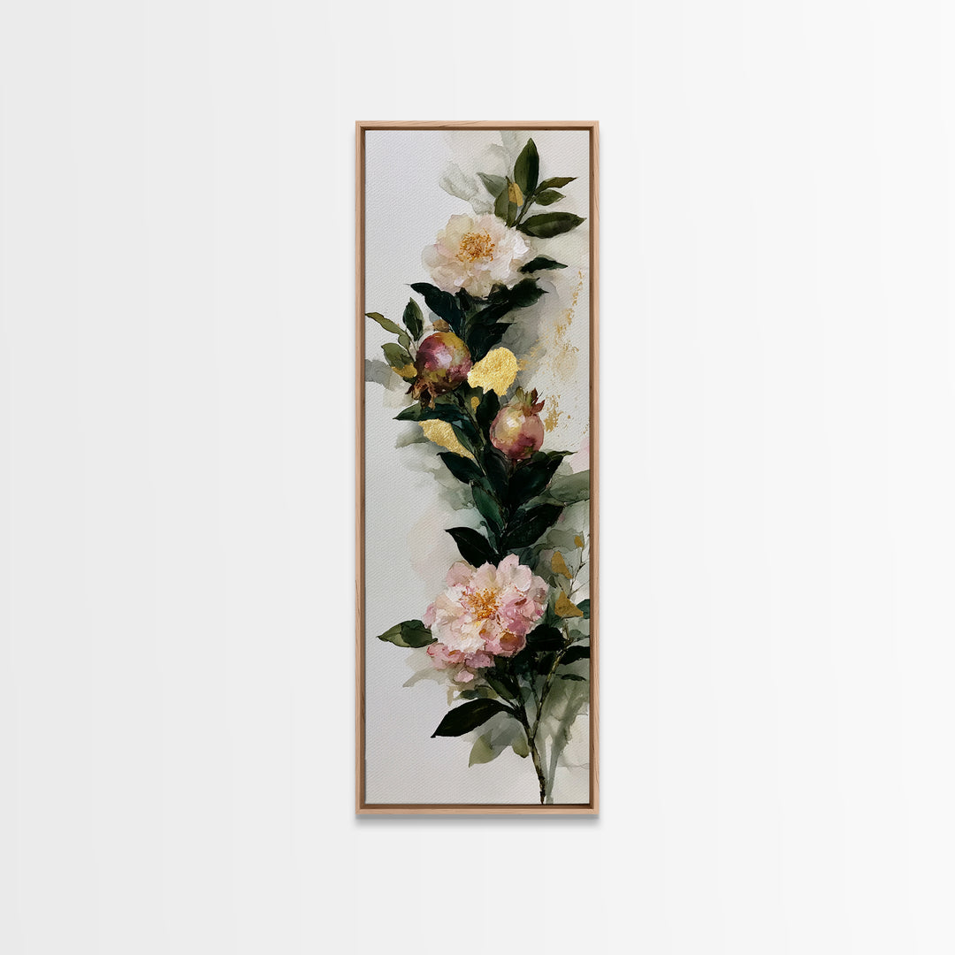 Pomegranate and Gold Leaf Botanical Study Canvas Print, Dining Room Art, Dining Room Wall Art, Dining Room Decor, Dining, DRA-1x3-20