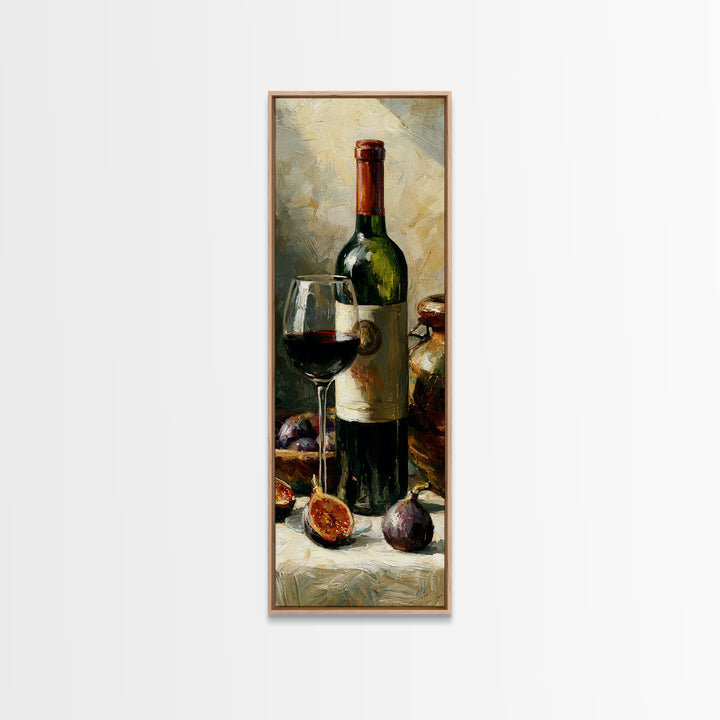 Wine Bottle and Figs on a Linen Canvas Print, Dining Room Art, Textured Painting, Dining Room Decor, Fine Art, Dining, DRA-1x3-39