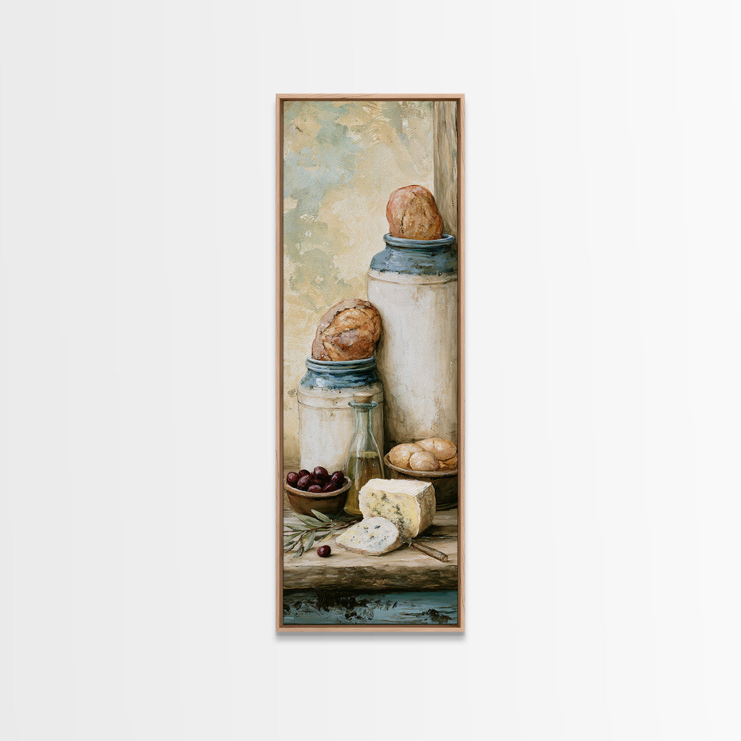 Rustic Bread Olives and Cheese Still Life Canvas Print, Dining Room Art, Set of 3 Prints, Dining Room Decor, Fine Art, Dining, DRA-1x3-42