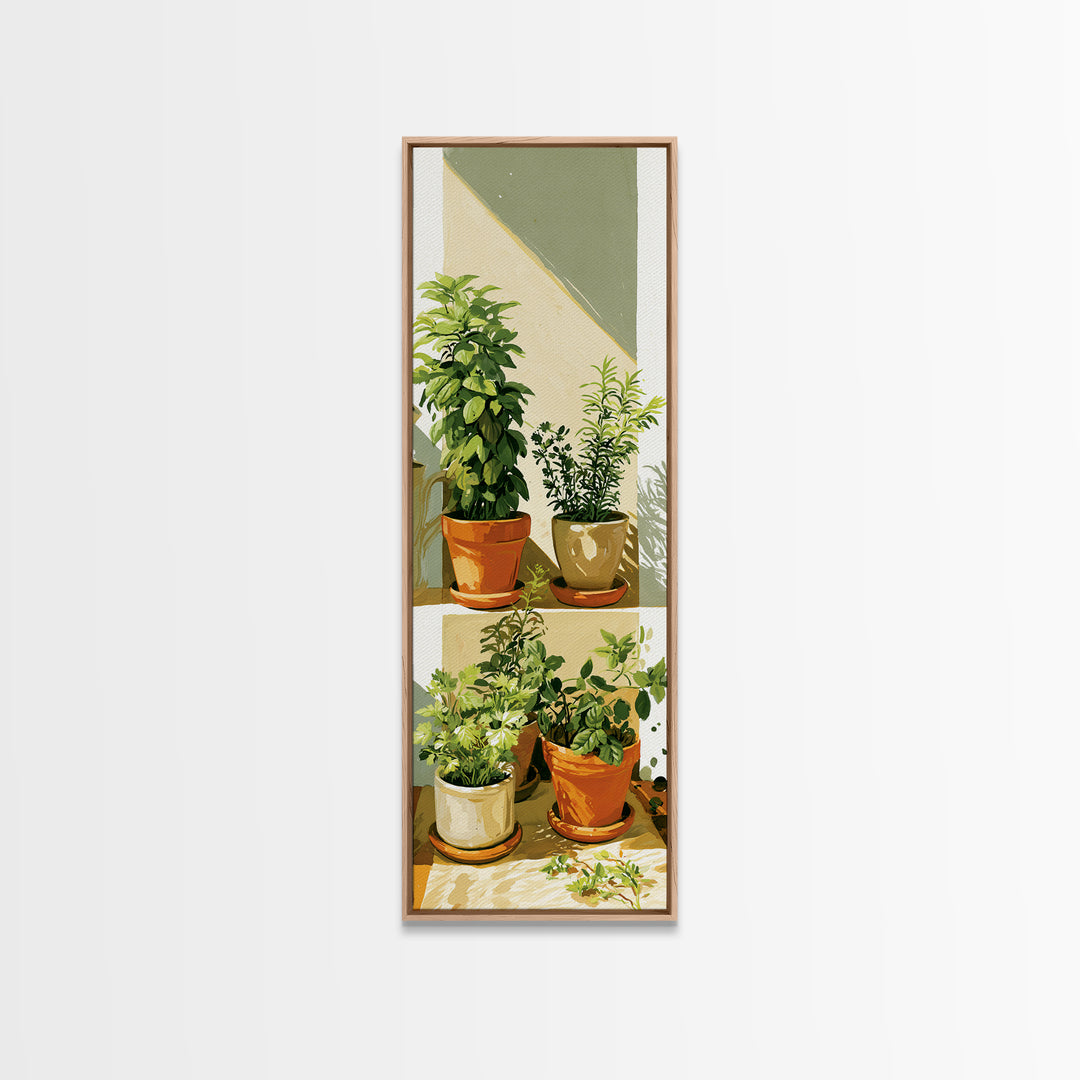 Modern Kitchen Herbs Framed Canvas Print, Dining Room Art, Dining Room Wall Art, Dining Room Decor, Oil Painting, Dining, DRA-1x3-45