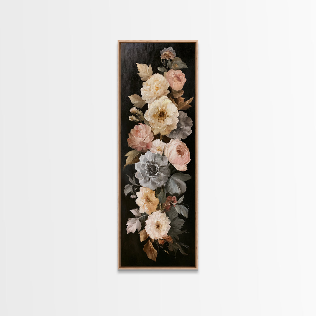 Moody Dark Background Bouquet for Formal Dining Canvas Print, Dining Room Art, Minimalist Decor, Dining Room Decor, Dining, DRA-1x3-47
