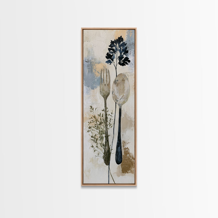 Minimal Fork Spoon and Herb Composition Canvas Print, Dining Room Art, Bedroom Wall Art, Dining Room Decor, Dining, DRA-1x3-58