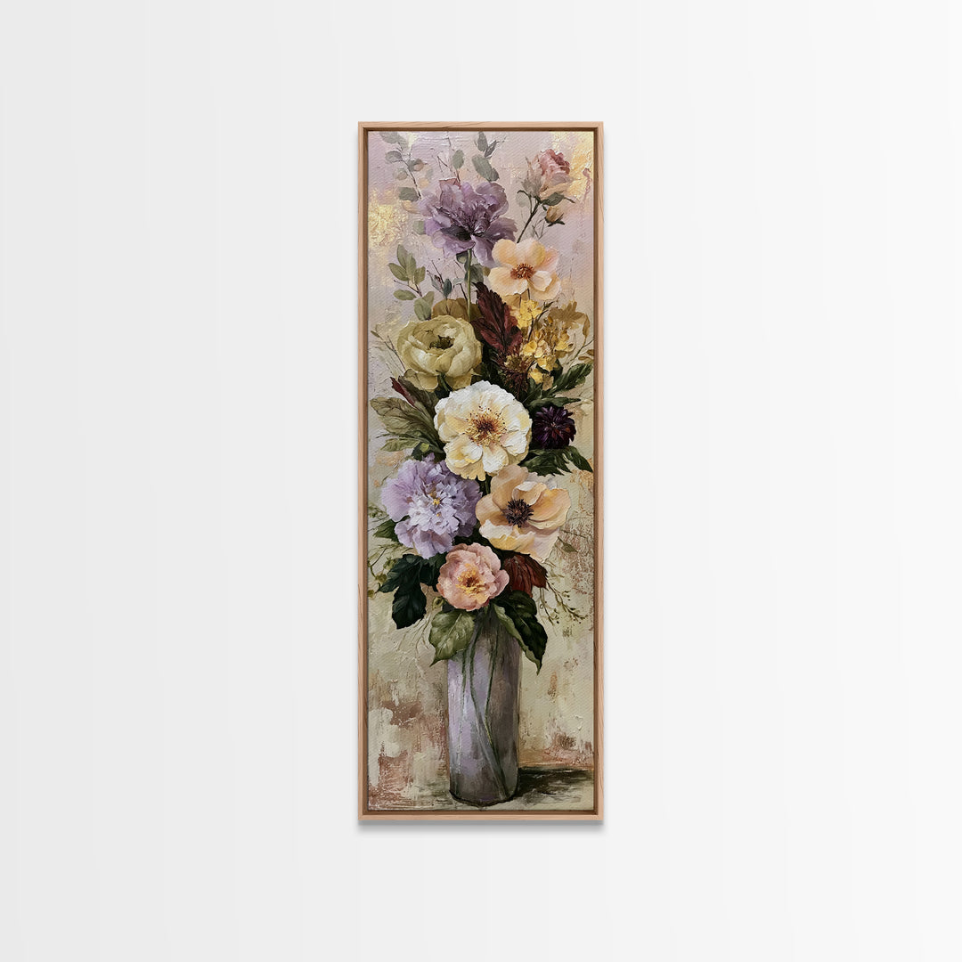 Large Floral Centerpiece Framed Canvas Print, Dining Room Art, Kitchen Prints, Dining Room Decor, Oil Painting, Dining, DRA-1x3-62