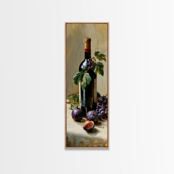 Wine Bottle and Figs on a Linen Canvas Print, Dining Room Art, Canvas Art, Dining Room Decor, Abstract Art, Dining, DRA-1x3-63