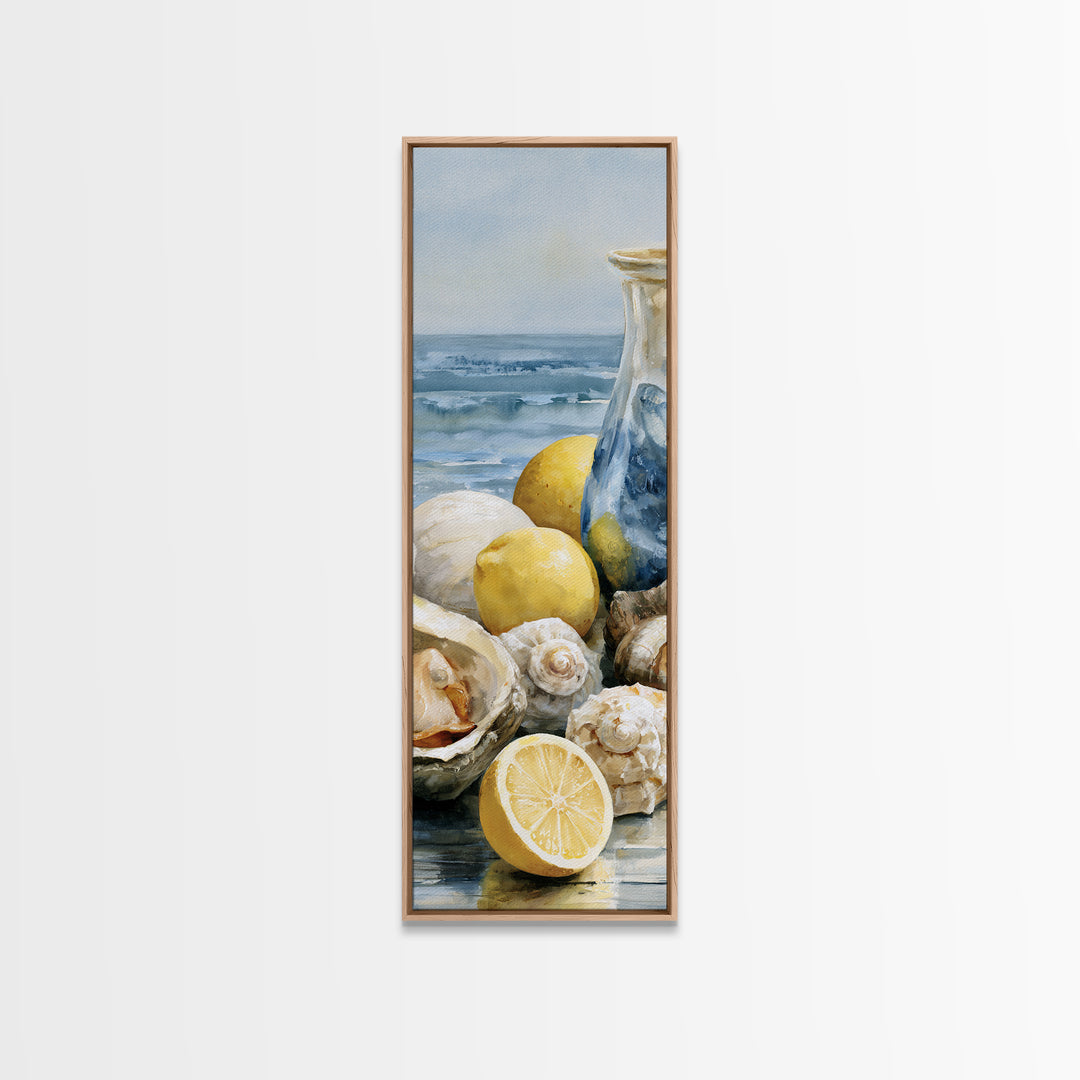 Shellfish and Lemon Still Life Framed Canvas Print, Dining Room Art, Dining Room Decor, Oil Painting, Dining, DRA-1x3-76