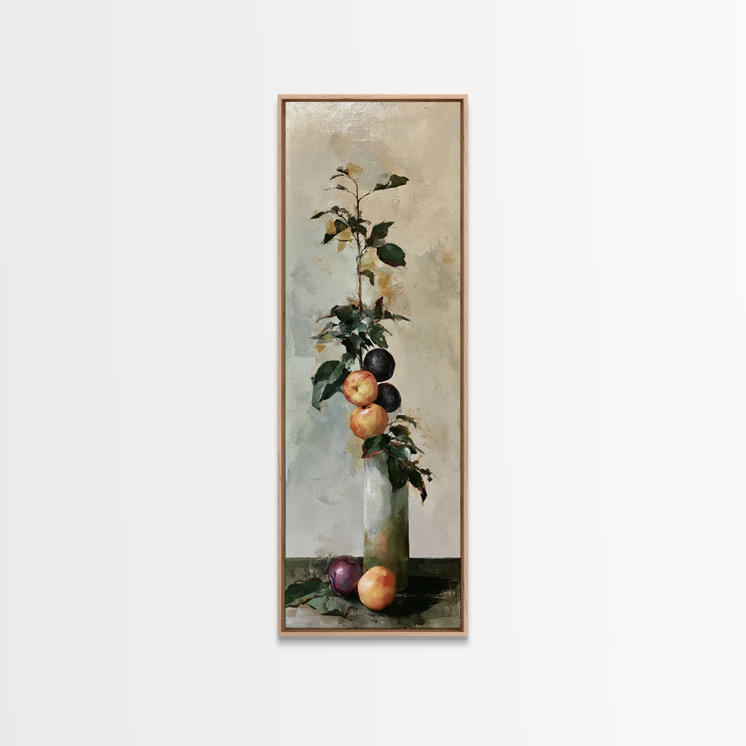 Peach and Plum Still Life Framed Canvas Print, Dining Room Art, Kitchen Prints, Dining Room Decor, Fine Art, Dining, Art Print, DRA-1x3-8