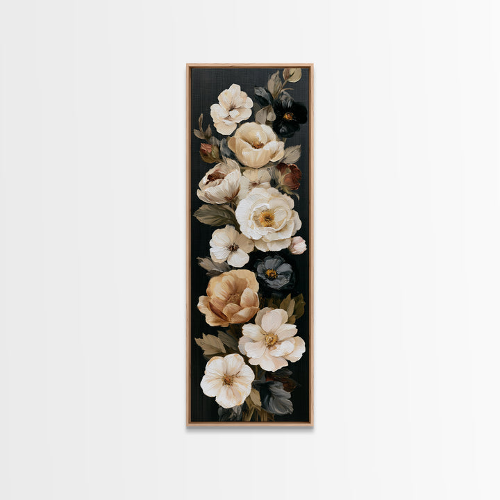 Moody Dark Background Bouquet for Formal Dining Canvas Print, Dining Room Art, Living Room Decor, Dining Room Decor, Dining, DRA-1x3-95