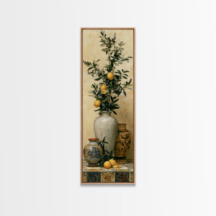 Mediterranean Olive Branch and Citrus Arrangement Canvas Print, Dining Room Art, Bedroom Decor, Dining Room Decor, Dining, DRA-1x3-96