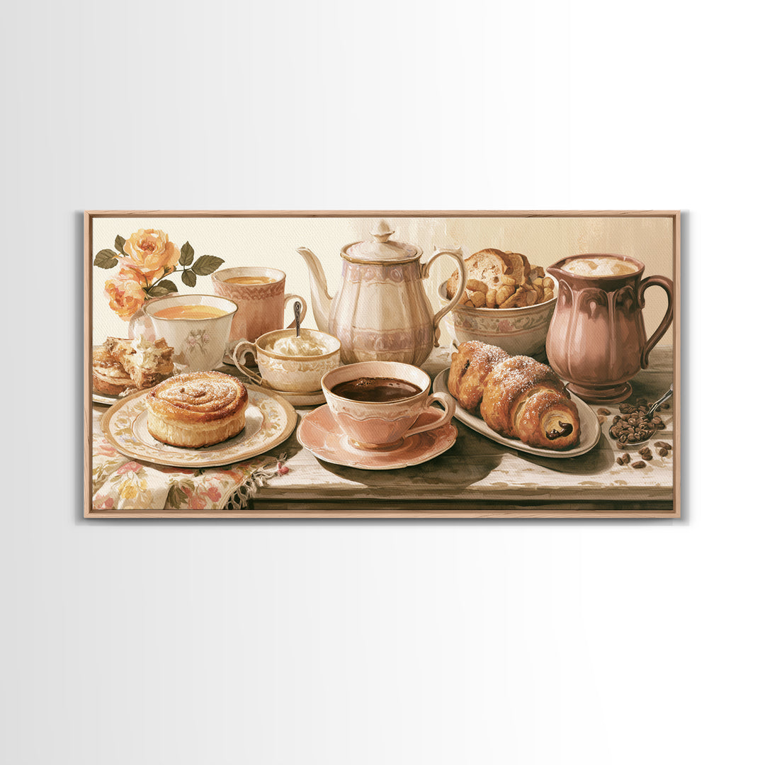 Coffee and Pastry Scene for Breakfast Nook Framed Canvas Print, Dining Room Art, Fine Art Print, Dining Room Decor, Dining, DRA-2x1-10