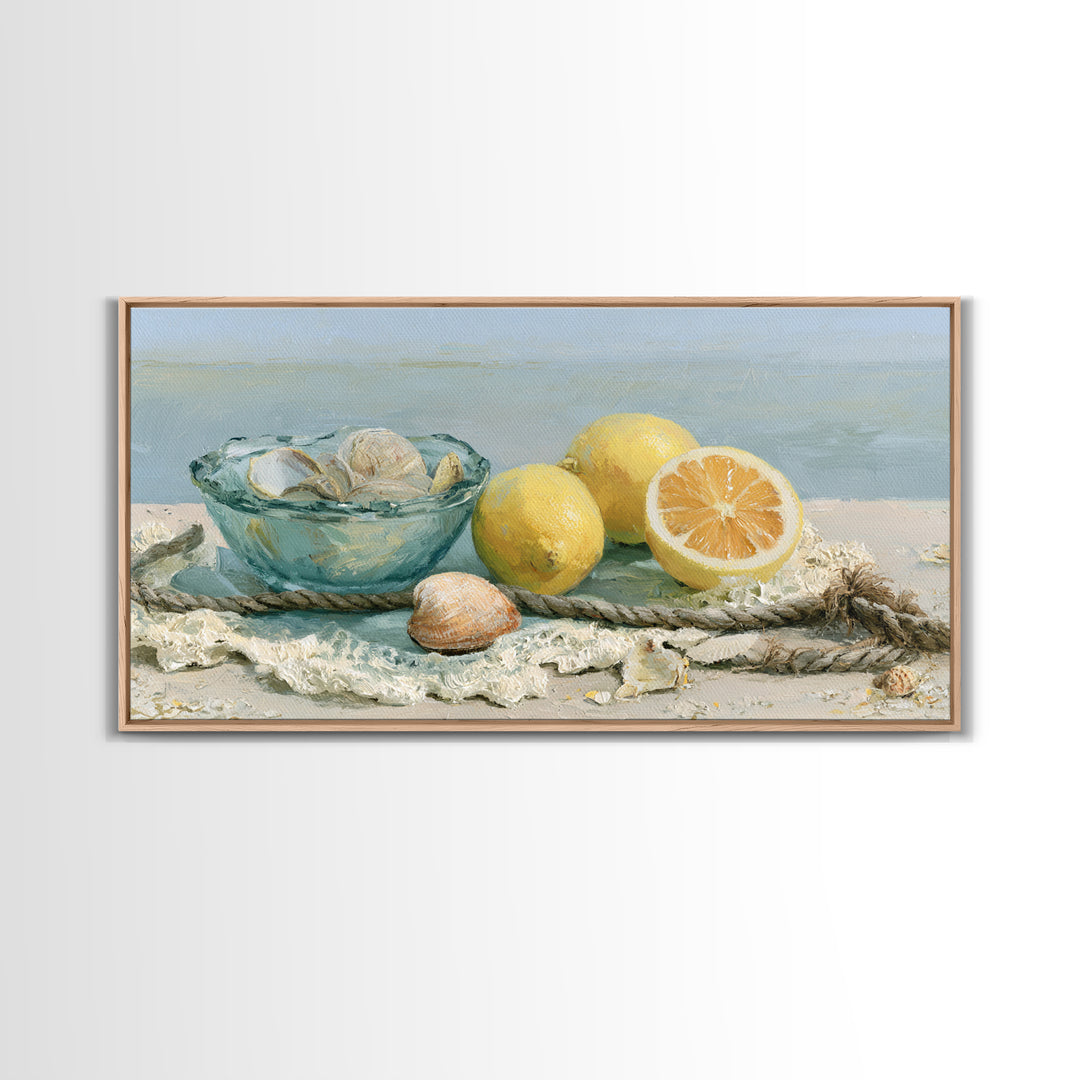 Shellfish and Lemon Still Life Framed Canvas Print, Dining Room Art, Luxury Decor, Dining Room Decor, Fine Art, Dining, DRA-2x1-12