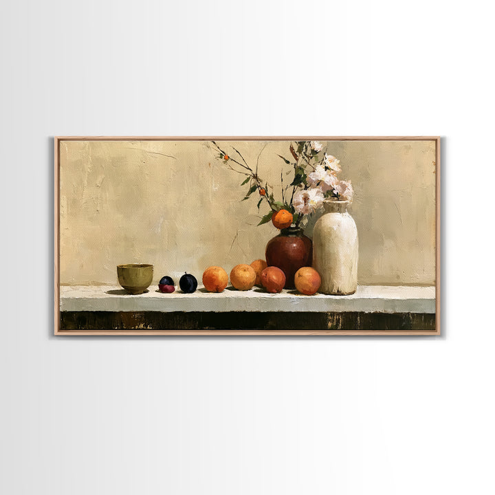 Peach and Plum Still Life Framed Canvas Print, Dining Room Art, Modern Decor, Dining Room Decor, Fine Art, Dining, Home Decor, DRA-2x1-16