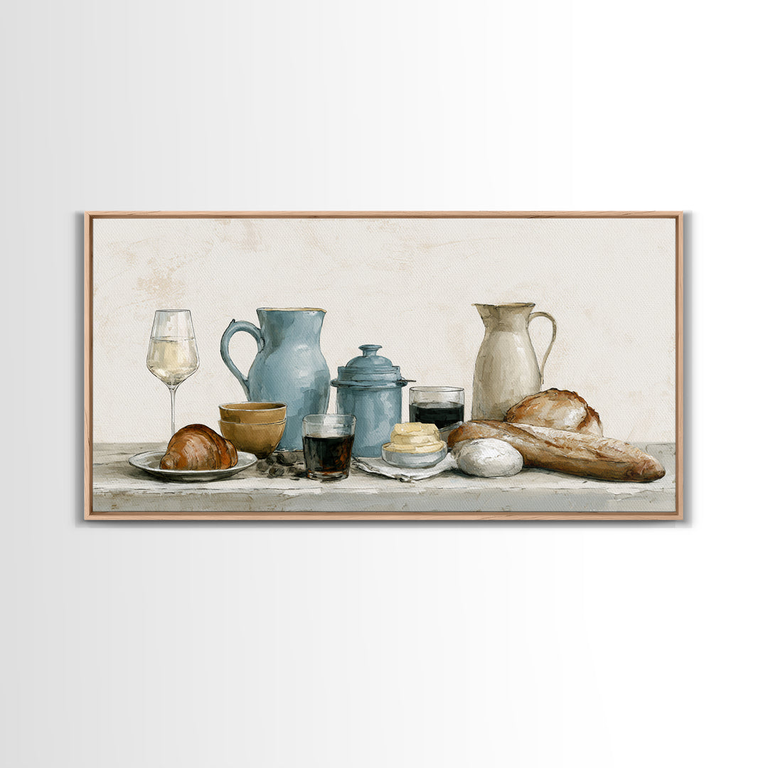 French Bistro Food Illustration Without Text Framed Canvas Print, Dining Room Art, Modern Decor, Dining Room Decor, Dining, DRA-2x1-30