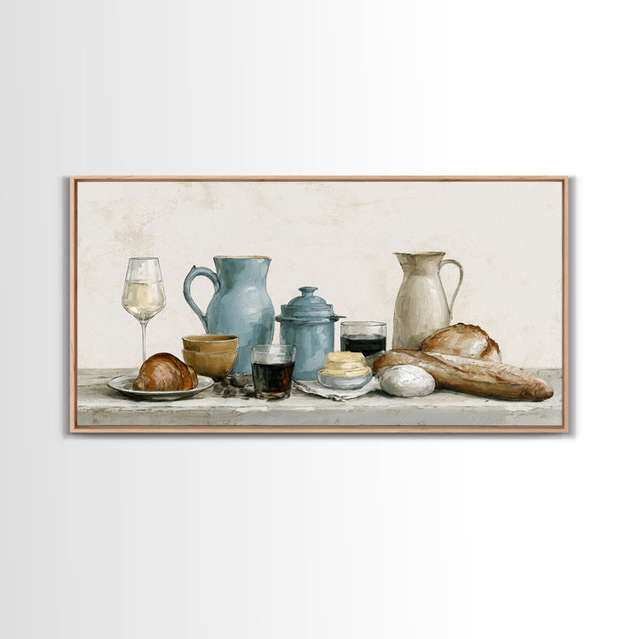 French Bistro Food Illustration Without Text Framed Canvas Print, Dining Room Art, Modern Decor, Dining Room Decor, Dining, DRA-2x1-30