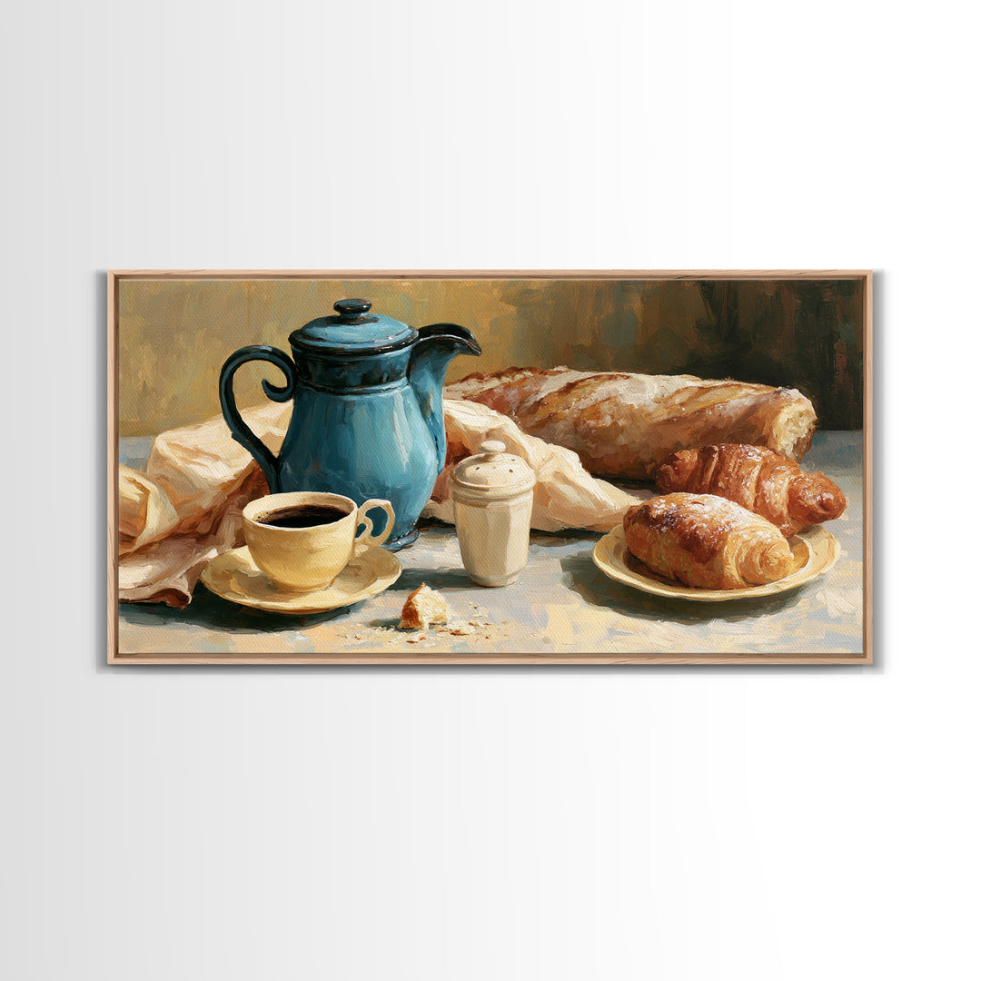 Coffee and Pastry Scene for Breakfast Nook Framed Canvas Print, Dining Room Art, Fine Art Print, Dining Room Decor, Dining, DRA-2x1-34