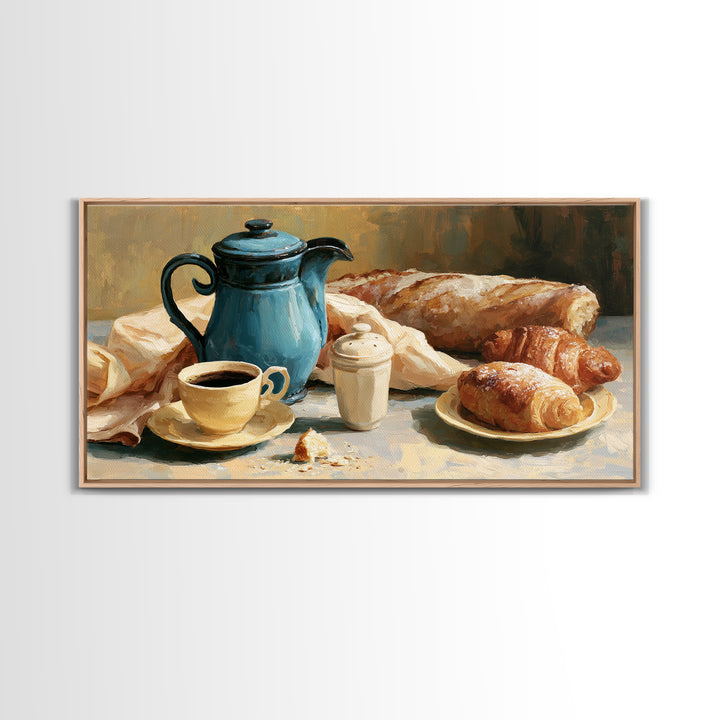 Coffee and Pastry Scene for Breakfast Nook Framed Canvas Print, Dining Room Art, Fine Art Print, Dining Room Decor, Dining, DRA-2x1-34