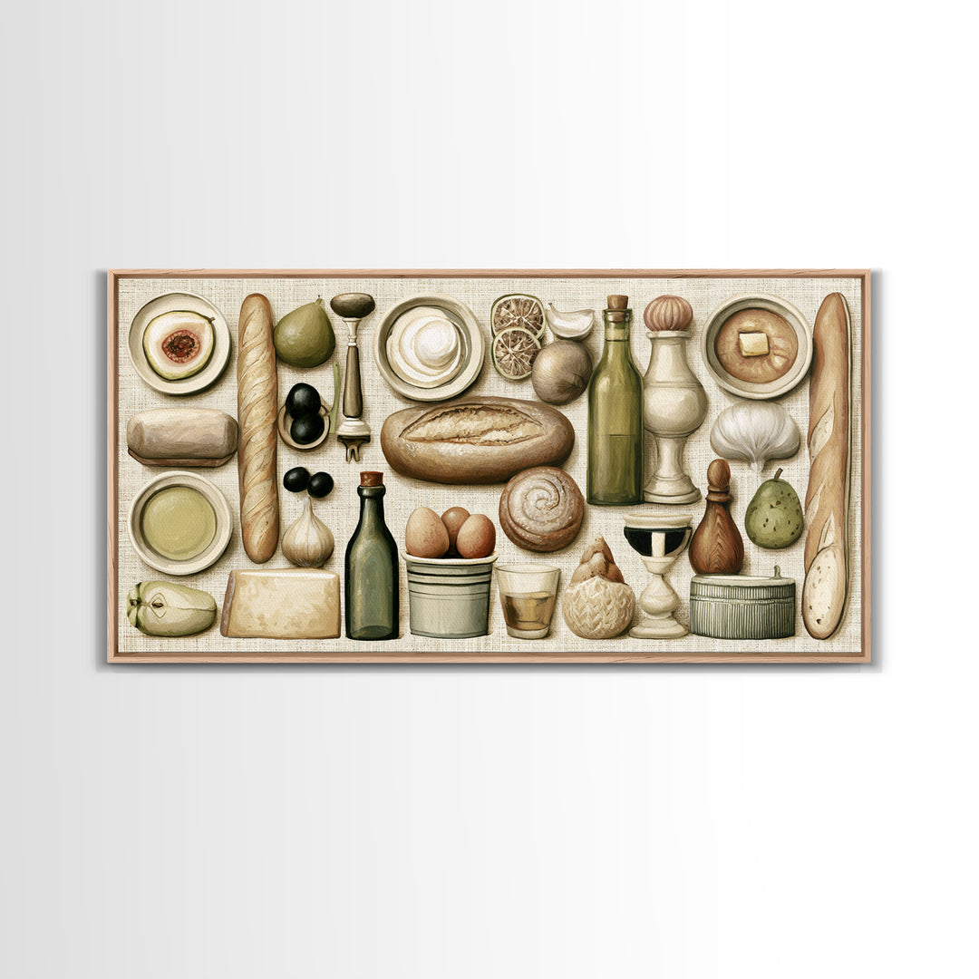 French Bistro Food Illustration Without Text Canvas Print, Dining Room Art, Art Print, Dining Room Decor, Fine Art, Dining, DRA-2x1-54