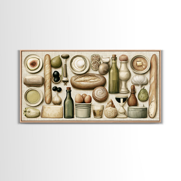 French Bistro Food Illustration Without Text Canvas Print, Dining Room Art, Art Print, Dining Room Decor, Fine Art, Dining, DRA-2x1-54