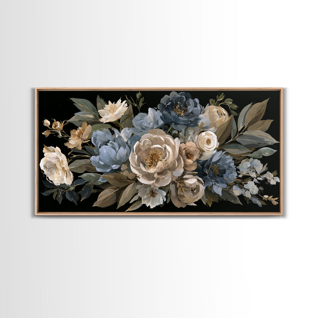 Moody Dark Background Bouquet for Formal Dining Canvas Print, Dining Room Art, Kitchen Wall Art, Dining Room Decor, Dining, DRA-2x1-55