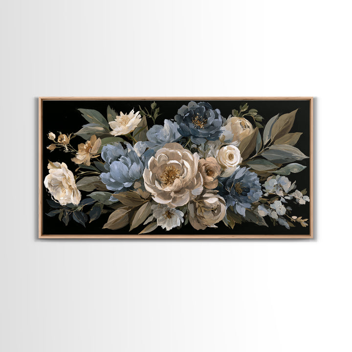Moody Dark Background Bouquet for Formal Dining Canvas Print, Dining Room Art, Kitchen Wall Art, Dining Room Decor, Dining, DRA-2x1-55