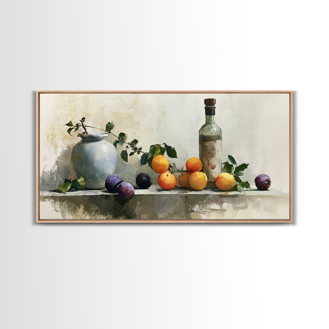 Peach and Plum Still Life Canvas Print, Dining Room Art, Canvas Wall Art, Dining Room Decor, Fine Art, Dining, Modern Wall Art, DRA-2x1-64
