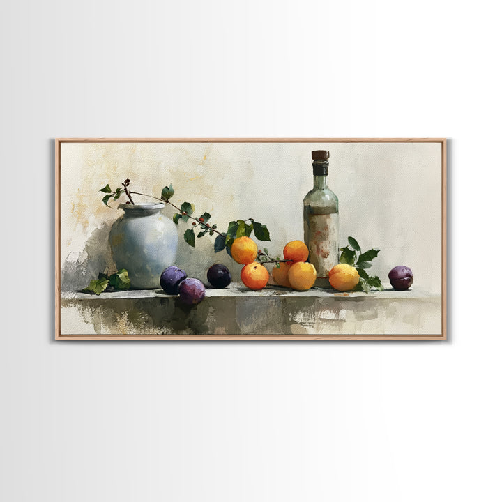 Peach and Plum Still Life Canvas Print, Dining Room Art, Canvas Wall Art, Dining Room Decor, Fine Art, Dining, Modern Wall Art, DRA-2x1-64