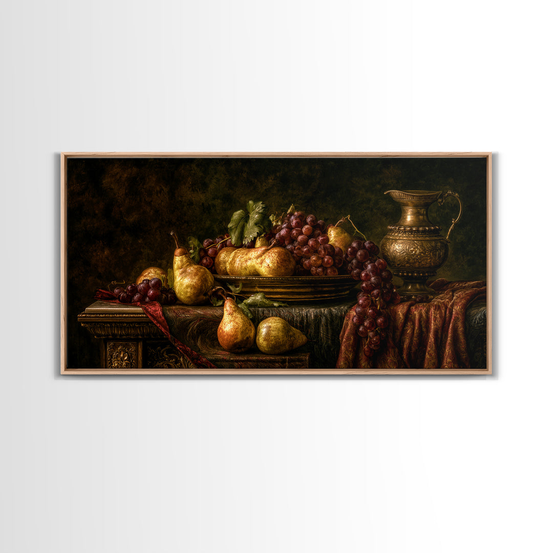 Classical Fruit Still Life Canvas Print, Dining Room Art, Large Wall Art, Dining Room Decor, Dining, Watercolor Painting, DRA-2x1-69