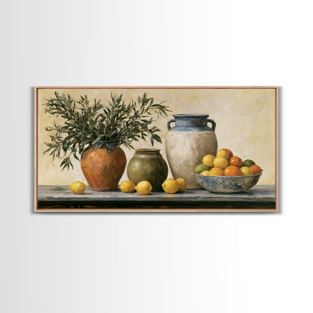 Mediterranean Olive Branch and Citrus Arrangement Canvas Print, Dining Room Art, Living Room Decor, Dining Room Decor, Dining, DRA-2x1-80