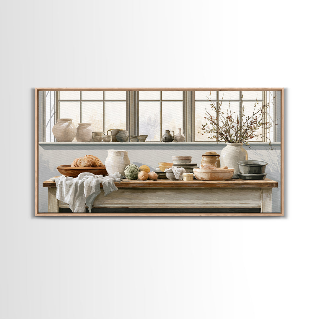 Sunlit Farmhouse Table Objects Without Room View Framed Canvas Print, Dining Room Art, Print, Dining Room Decor, Dining, DRA-2x1-85