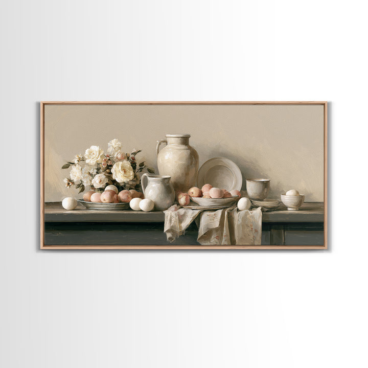 Classic Dutch Feast Arrangement Framed Canvas Print, Dining Room Art, Modern Wall Art, Dining Room Decor, Fine Art, Dining, DRA-2x1-87