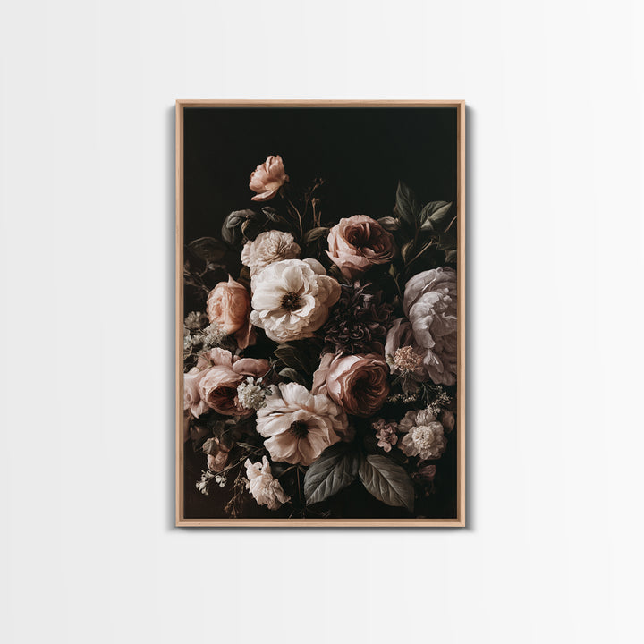 Moody Dark Background Bouquet for Formal Dining Canvas Print, Dining Room Art, 3 Piece Wall Art, Dining Room Decor, Dining, DRA-2x3-19