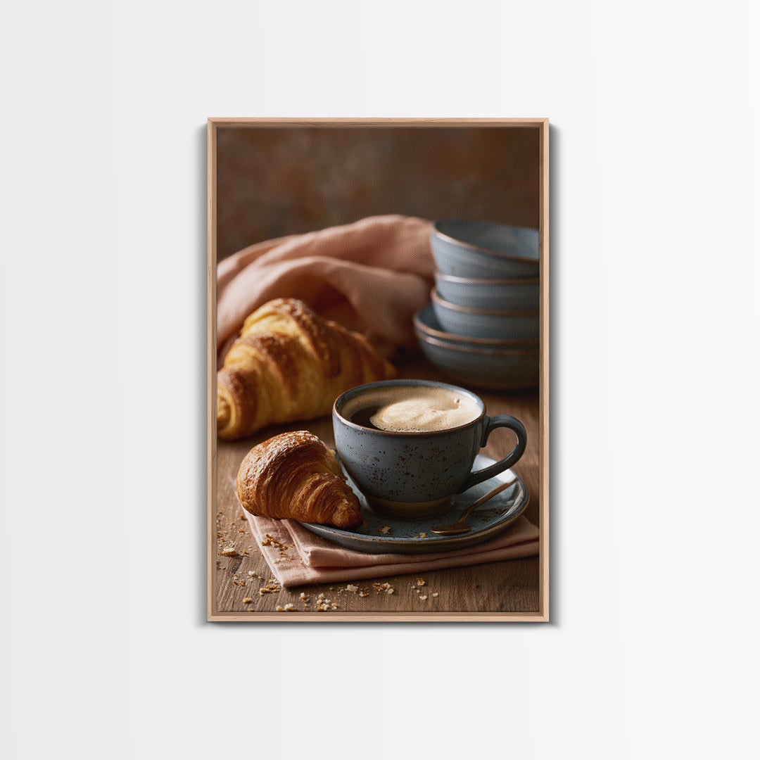 Coffee and Pastry Scene for Breakfast Nook Framed Canvas Print, Dining Room Art, Statement Artwork, Dining Room Decor, Dining, DRA-2x3-22
