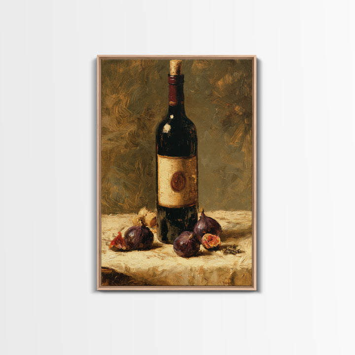 Wine Bottle and Figs on a Linen Canvas Print, Dining Room Art, Gallery Decor, Dining Room Decor, Abstract Art, Dining, DRA-2x3-35