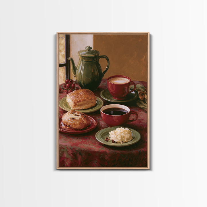 Coffee and Pastry Scene for Breakfast Nook Framed Canvas Print, Dining Room Art, Statement Artwork, Dining Room Decor, Dining, DRA-2x3-46
