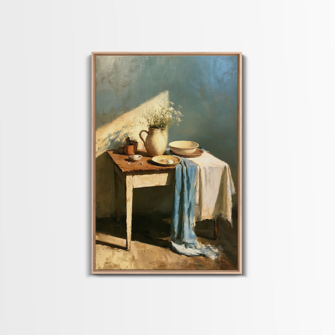 Sunlit Farmhouse Table Objects Without Room View Canvas Print, Dining Room Art, Minimalist Decor, Dining Room Decor, Dining, DRA-2x3-49
