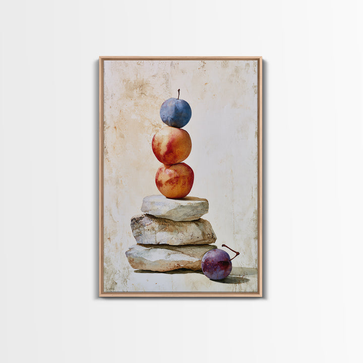 Peach and Plum Still Life Framed Canvas Print, Dining Room Art, Trendy Wall Art, Dining Room Decor, Fine Art, Dining, DRA-2x3-52