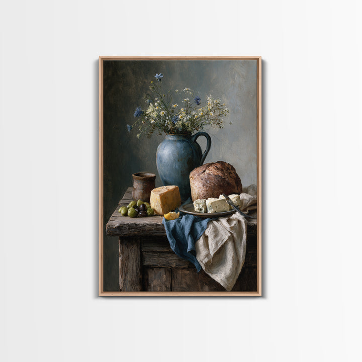 Rustic Bread Olives and Cheese Still Life Canvas Print, Dining Room Art, Wall Art, Dining Room Decor, Abstract Art, Dining, DRA-2x3-62