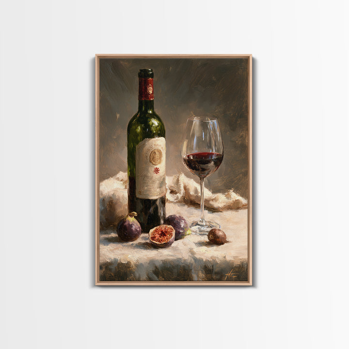 Wine Bottle and Figs on a Linen Framed Canvas Print, Dining Room Art, Print, Dining Room Decor, Dining, Living Room Decor, DRA-2x3-83
