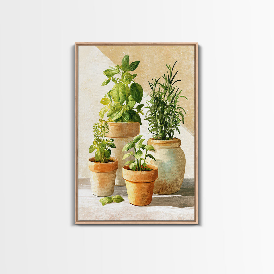 Modern Kitchen Herbs Framed Canvas Print, Dining Room Art, Canvas Art, Dining Room Decor, Watercolor Art, Dining, DRA-2x3-89
