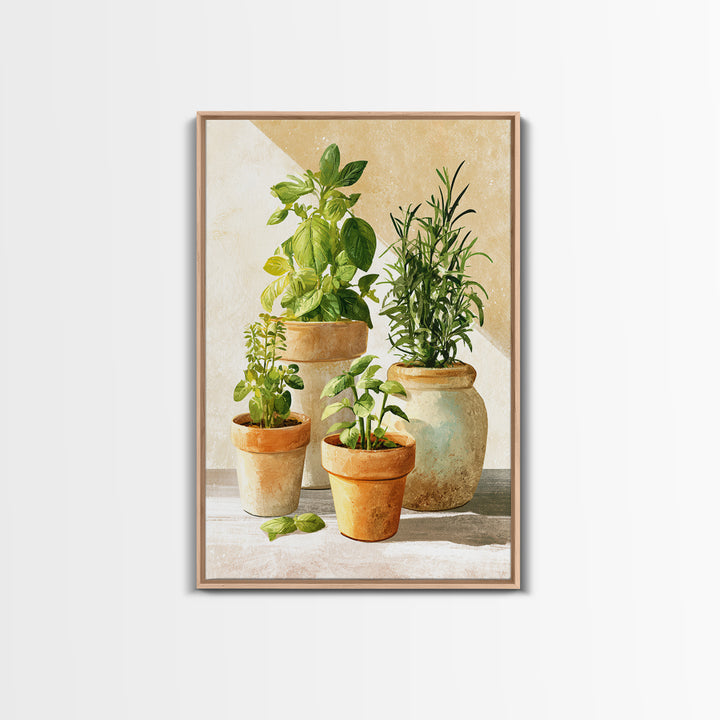 Modern Kitchen Herbs Framed Canvas Print, Dining Room Art, Canvas Art, Dining Room Decor, Watercolor Art, Dining, DRA-2x3-89