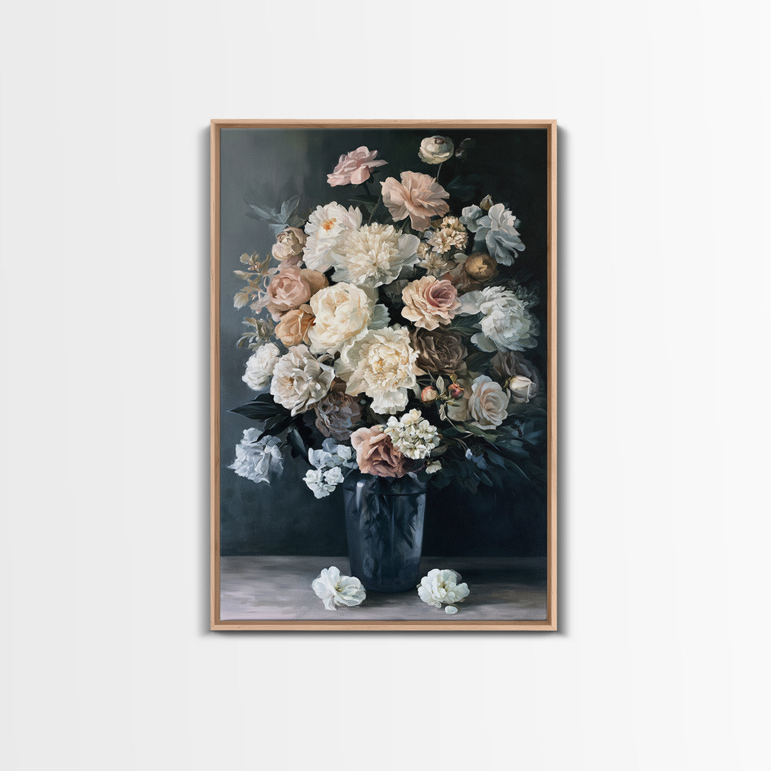 Moody Dark Background Bouquet for Formal Dining Canvas Print, Dining Room Art, Large Wall Art, Dining Room Decor, Dining, DRA-2x3-91
