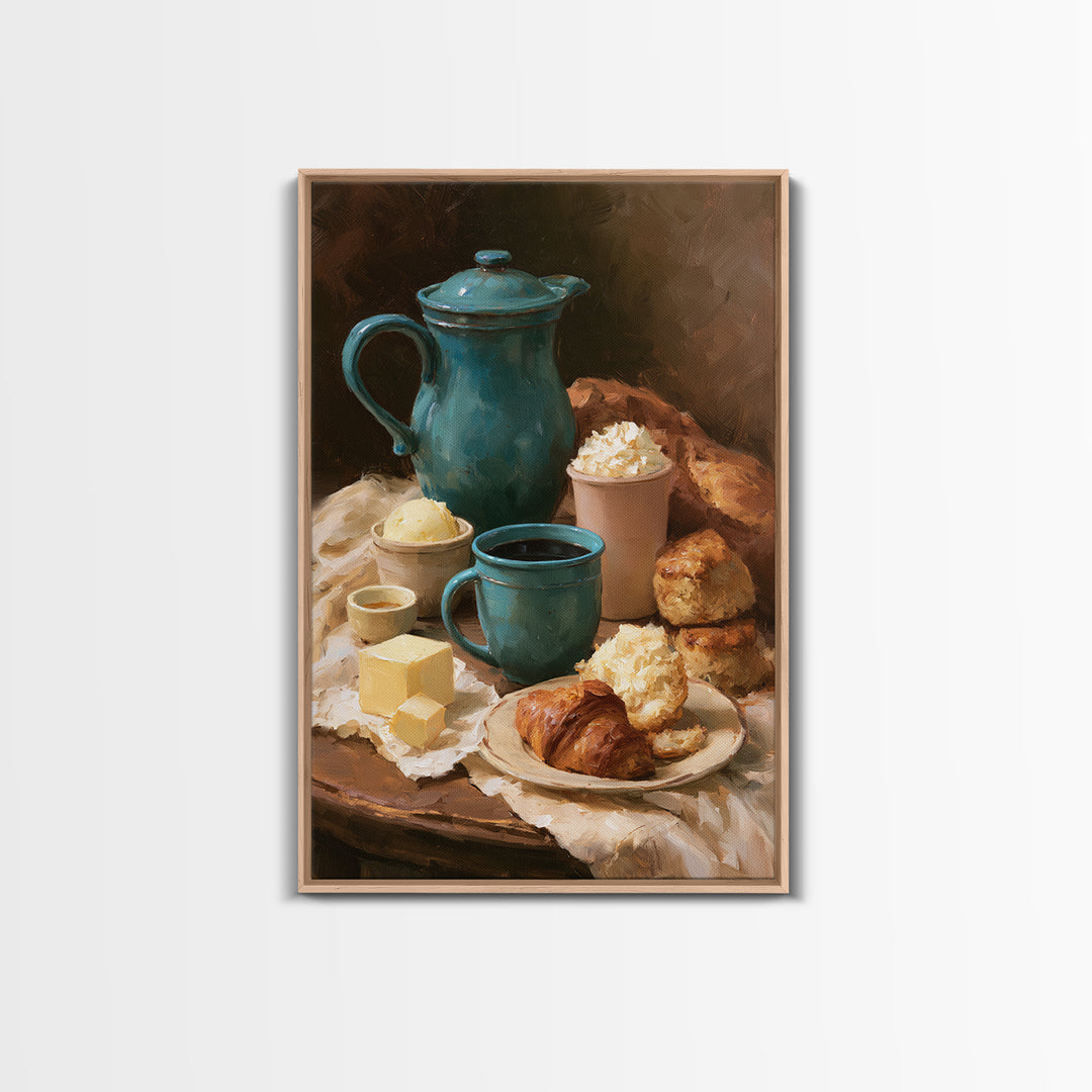 Coffee and Pastry Scene for Breakfast Nook Framed Canvas Print, Dining Room Art, Fall Decor, Dining Room Decor, Dining, DRA-2x3-94