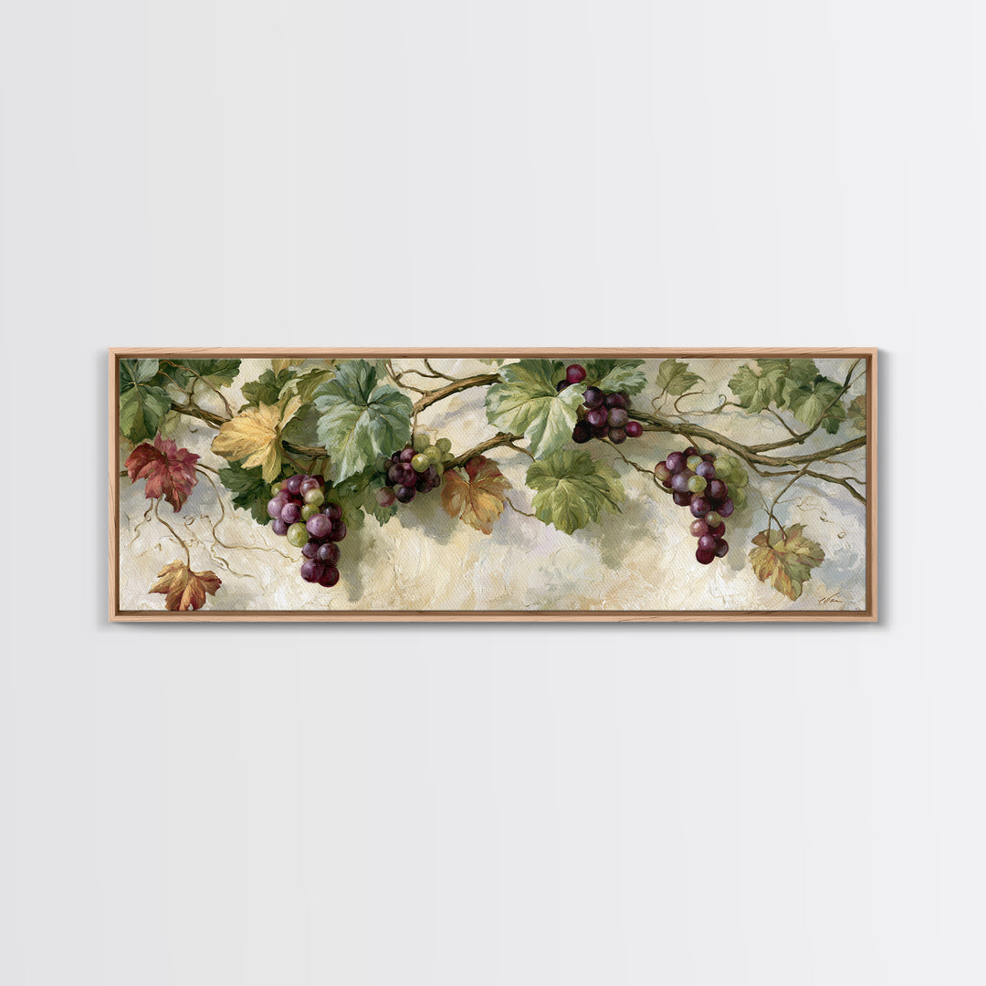 Botanical Grapevine with Leaves and Fruit Canvas Print, Dining Room Art, Dining Room Decor, Oil Painting, Dining, DRA-3x1-13