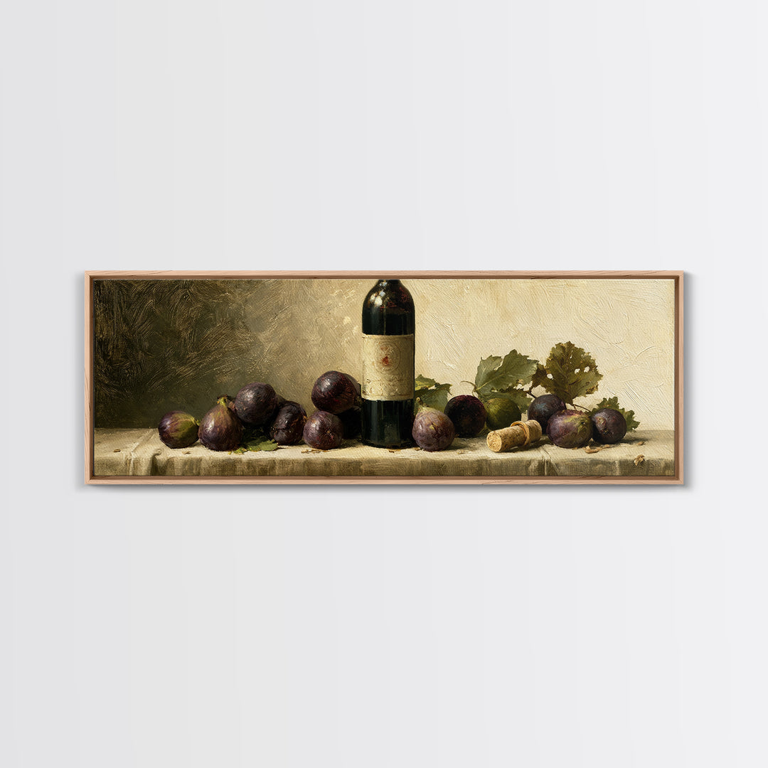 Wine Bottle and Figs on a Linen Canvas Print, Dining Room Art, Wall Decor, Dining Room Decor, Abstract Art, Dining, DRA-3x1-19