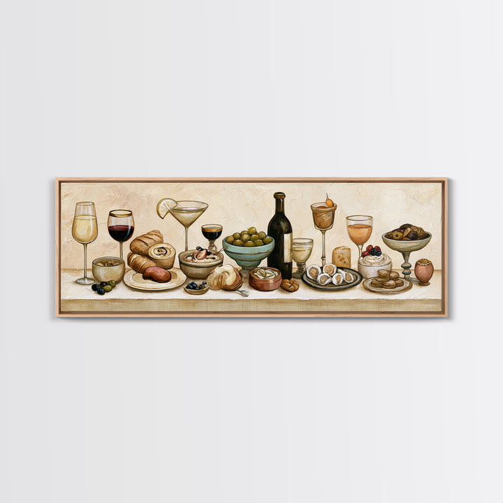 French Bistro Food Illustration Without Text Canvas Print, Dining Room Art, Canvas Wall Art, Dining Room Decor, Watercolor Art, DRA-3x1-26