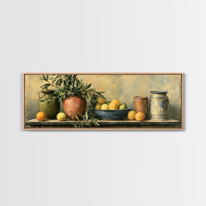 Mediterranean Olive Branch and Citrus Arrangement Canvas Print, Dining Room Art, Kitchen Prints, Dining Room Decor, Dining, DRA-3x1-28