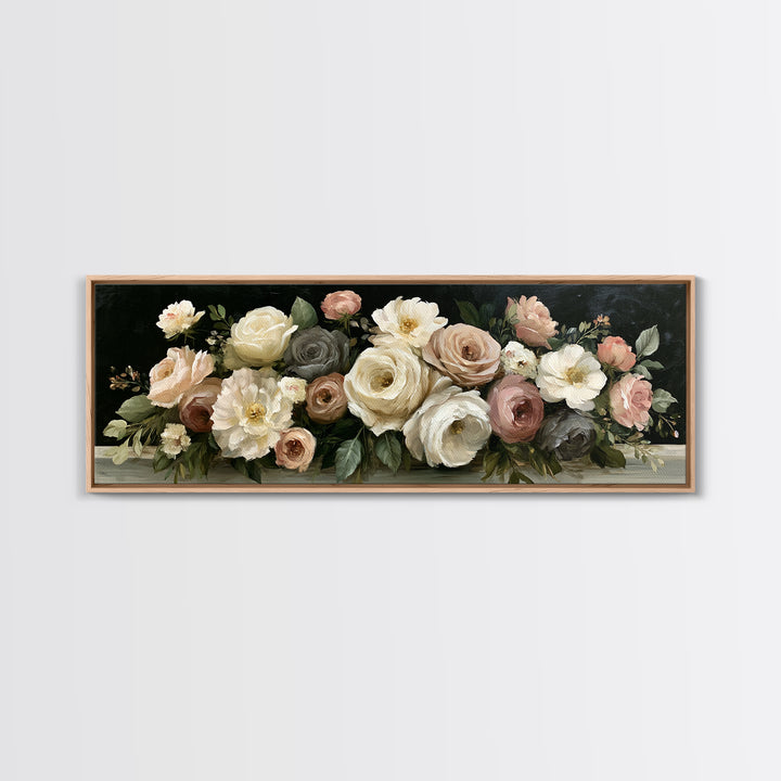 Moody Dark Background Bouquet for Formal Dining Canvas Print, Dining Room Art, Trendy Wall Art, Dining Room Decor, Dining, DRA-3x1-3
