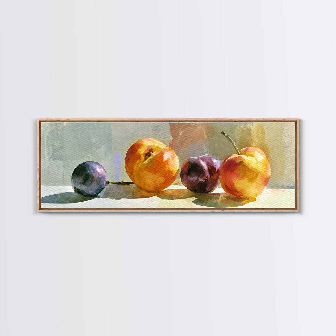 Peach and Plum Still Life Canvas Print, Dining Room Art, Food Art, Dining Room Decor, Fine Art, Dining, Textured Painting, DRA-3x1-36